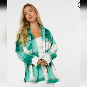 Green And White Plaid Polar Shaket-Medium